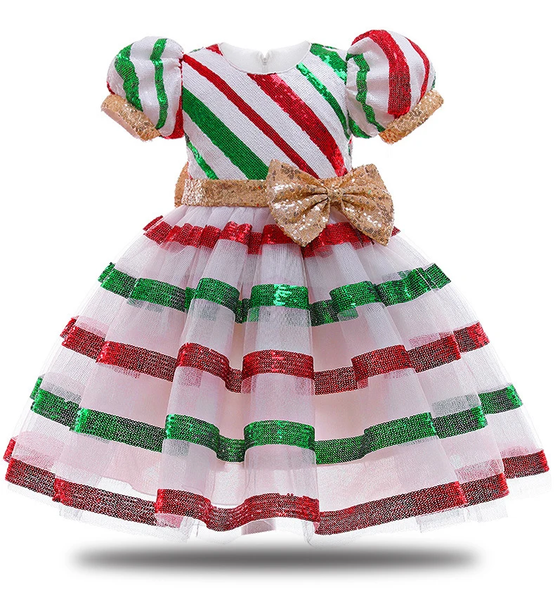 Kids Christmas Dresses for Girls Princess Dress Sequins Children Girl Stripe Clothes Party Vestido | Детская одежда и обувь