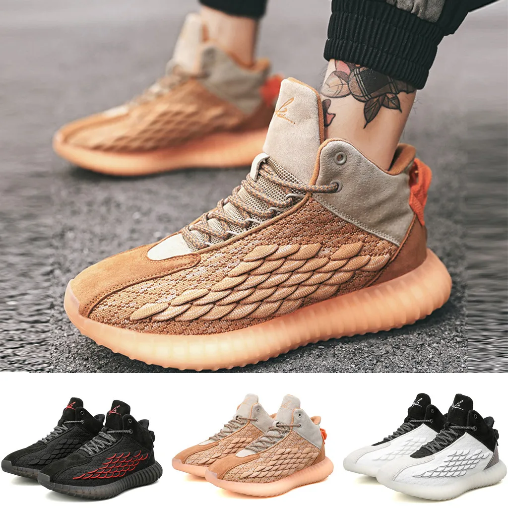 Men's Lace-Up Sneakers Breathable Mesh Lightweight Walking Lace-up Thick Bottom Sole Male Large Sports Shoes sapato masculino