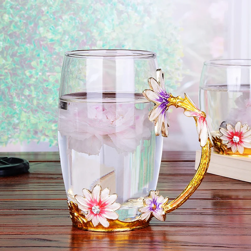 Эмалированные стеклянные кофейные кружки чашки для чая и кружки с блюдцем крышка ложка цветок посуда для напитков подарок для влюбленных