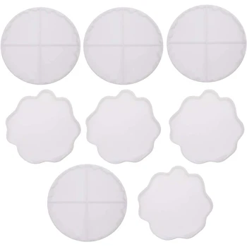 

HOT-Silicone Resin Coaster Molds - 8 Pcs Epoxy Resin Molds - for Slice Coasters, Cups Mats, Jewelry Holders, DIY Craft