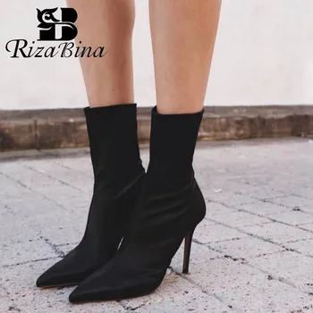 

RIZABINA 4 Colors Soft Comfortable Winter Mid Calf Boots Sexy Ladies Office Stylish Zipper Short Boots Female Botas Size 35-43