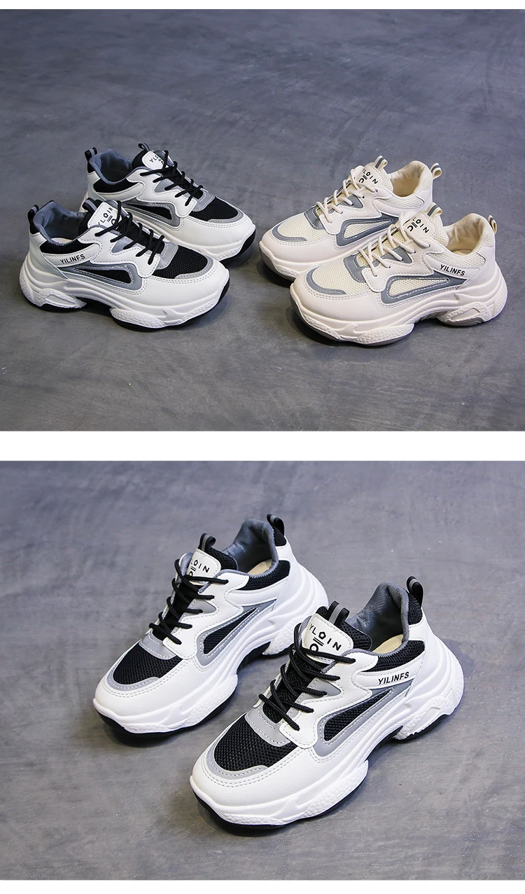 Модные женские кроссовки; коллекция года; Цвет черный, белый; женские дизайнерские Светоотражающие кроссовки на платформе; Повседневная прогулочная обувь на толстой подошве