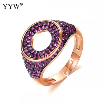 

YYW Brass Open Adjustable Finger Rings For Women Fashion Multiple Colors Cubic Zircon Hollow Round Wedding Bands Mujer Anillos