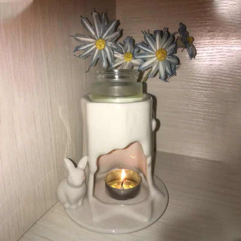 Cute rabbit stump aromatherapy furnace candle holder ceramic crafts wedding European style home accessories gifts | Дом и сад