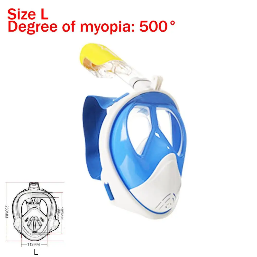 Size L 500 Degrees Синяя профессиональная оптическая маска для близорукости, маска для дайвинга, подводное плавание, оборудование для плавания, для близоруких с дыхательной трубкой - Цвет: Size L 500 Degrees
