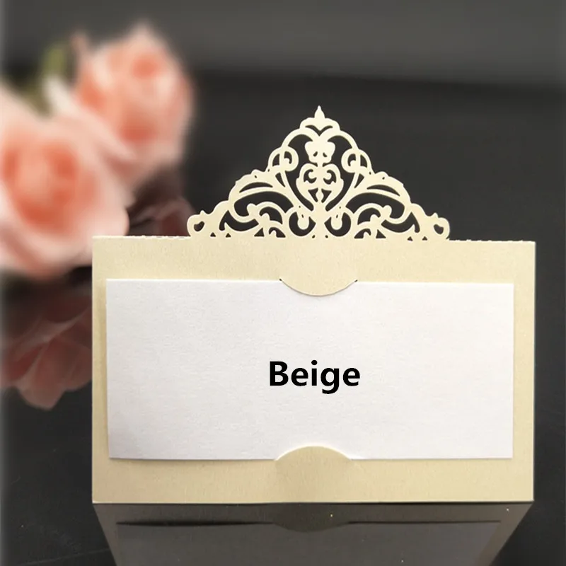 beige 10/50/100 шт. лазерная резка свадебные сидения карточка с местом для указания имени Свадебные настольная игра карты для свадьбы или торжественного случая, хороший подарок на день рождения украшения - Цвет: beige