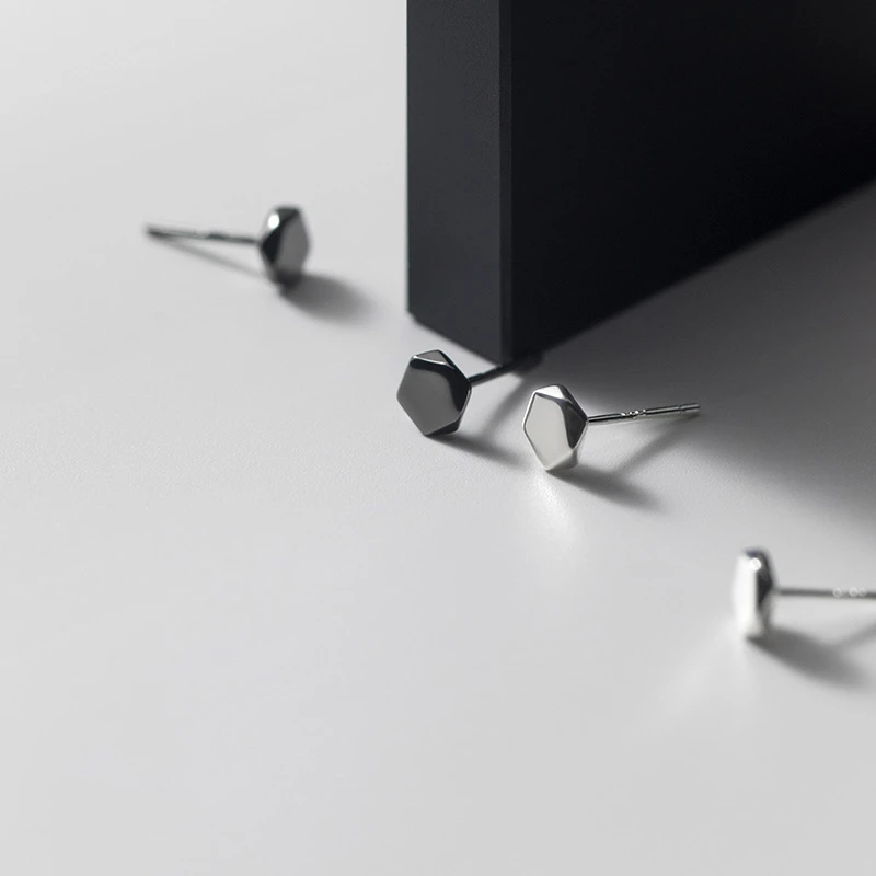 LKO 925 Sterling Silver Trend Simplicity Geometry Pentagonal Stud Earrings for Women Men Anti-allergy Ear Pin Fine Jewelry - Image 2