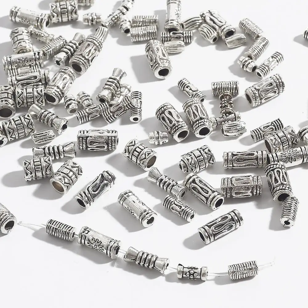Tibetan Silver Tube Beads 50/100pcs 5-12mm Tibetan Silver Tube Beads Metal Spacer Beads DIY Tube Charms for DIY Jewelry Making Supplies Findings
