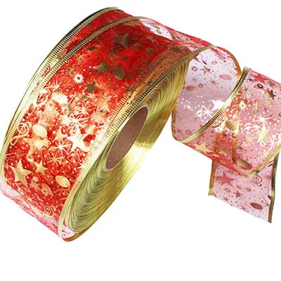 10 м* 2 ''(5 см) ширина органза лента напечатанная лента Рождественская Блестящая лента для поделок Рождественский подарок прополка проволока окантованная - Цвет: red