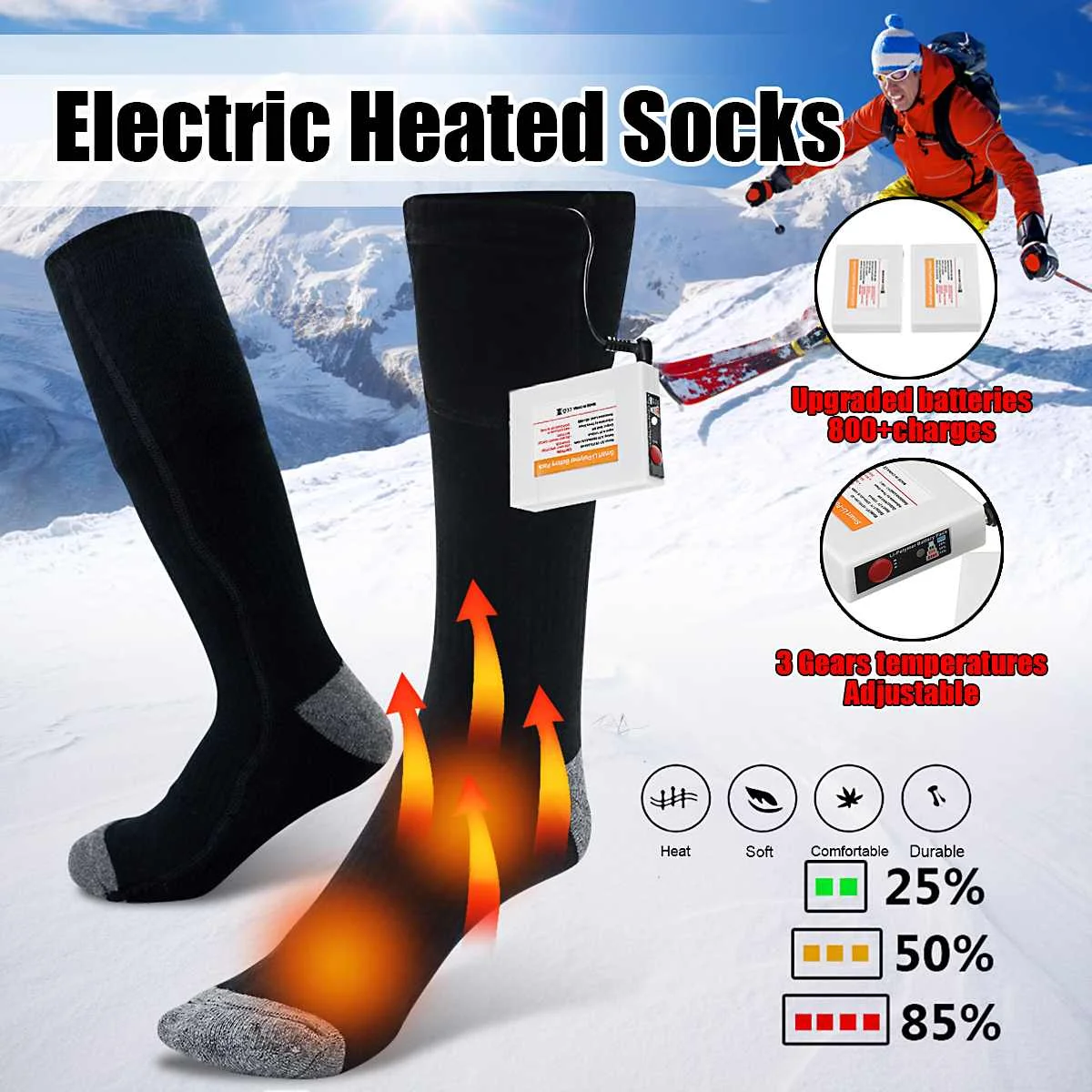 Outdoor Unisex Thermal Cotton Heated Socks Rechargeable Winter Foot Warmer Snowboard Skiing Fishing Sport Electric Socks - Цвет: d