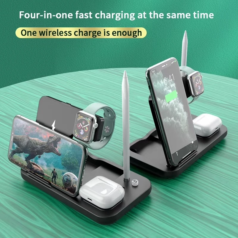 Беспроводная зарядная док-станция 4 в 1 для iPhone Apple Pen/Watch Huawei Xiaomi Airpods 15 Вт быстрое
