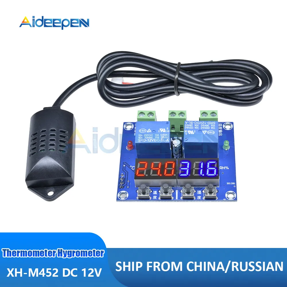 

M452 DC 12V LED Digital Temperature Humidity Control Thermometer Hygrometer Controller Thermostat Relay Module AM2301 Probe