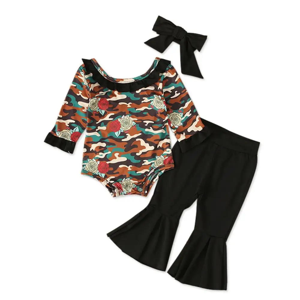 Одежда для малышей Детская одежда с леопардовым принтом боди с длинными рукавами и надписью для маленьких девочек+ расклешенные штаны с принтом roupa infantil - Цвет: Camouflage