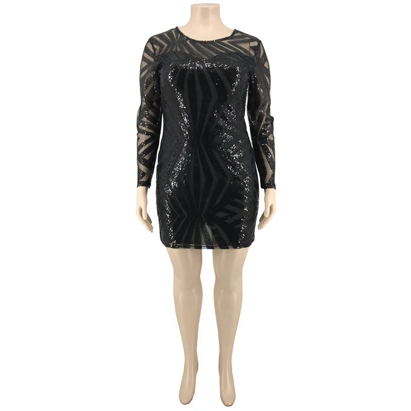 Прозрачное Сетчатое сексуальное платье карандаш с блестками женское круглым