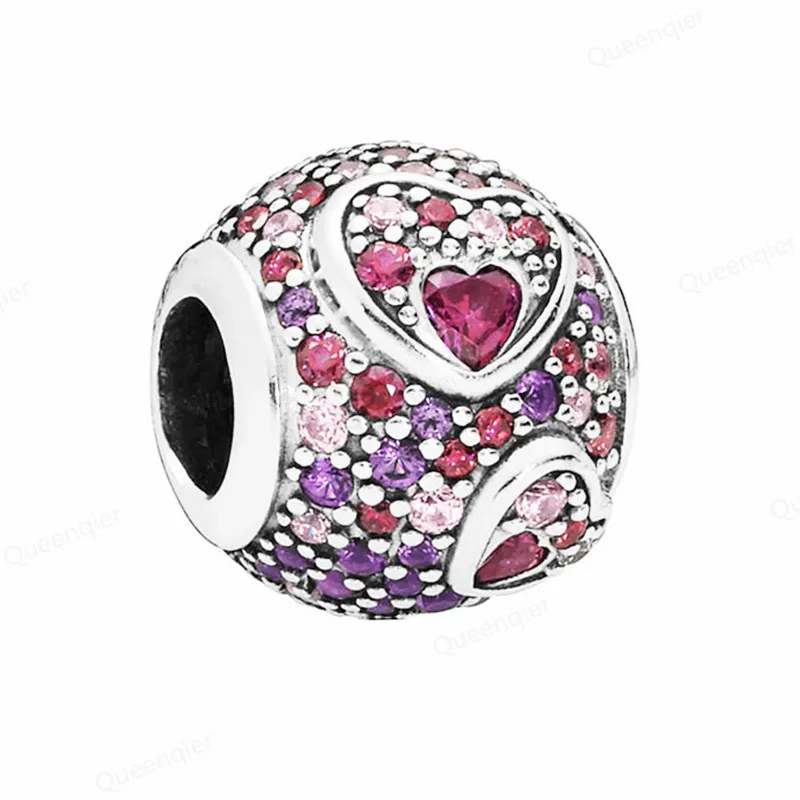 

925 Sterling Heart CZ European Charms Bead Fit Pandora Original Bracelets DIY Pendant Charm Beads Girl Women Jewelry Making