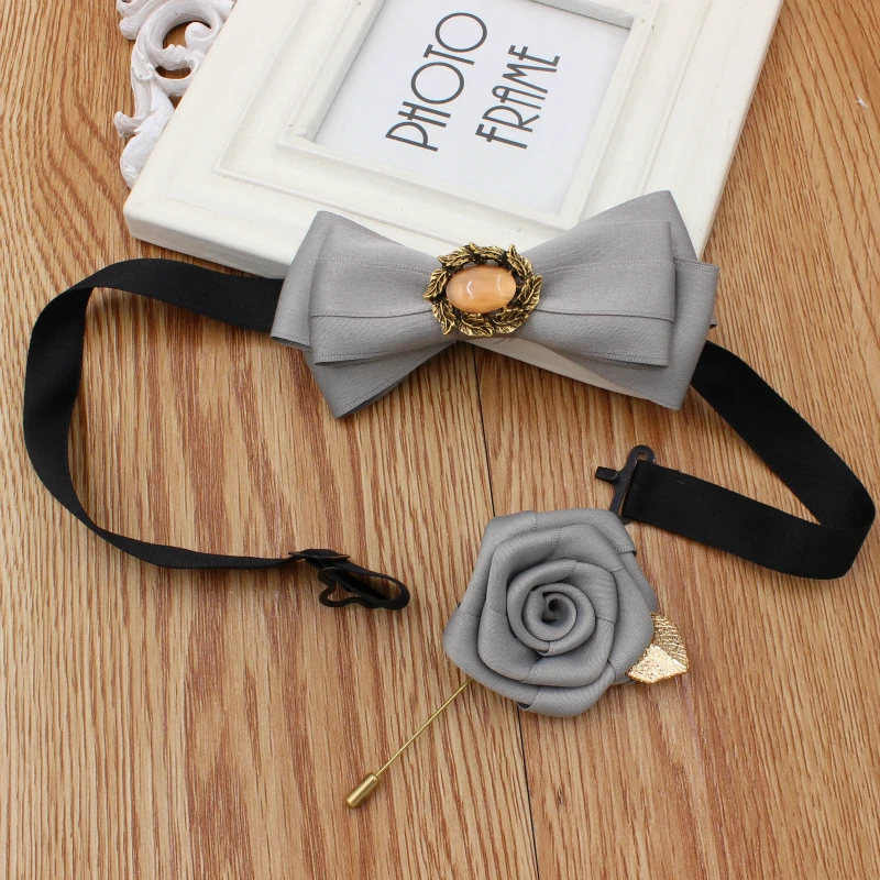 2PCS Bow Tie Set 2 шт. Мужской Женский Галстук-Бабочка Сплав Брошь со стразами набор носовых платков свадебный бизнес Рождественский галстук платок Карманный квадратный галстук-бабочка - Цвет: 2PCS Bow Tie Set