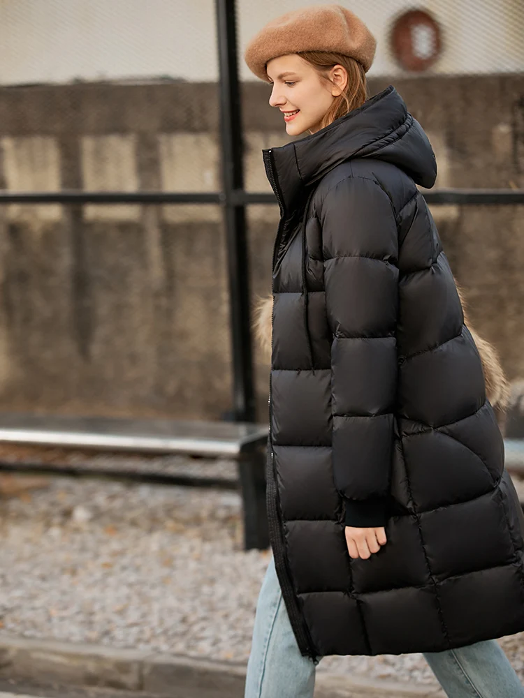 Amii Минимальный теплый шикарный пуховик для женщин Зима Новая веревочная шляпа 90 флисовое пальто-кокон