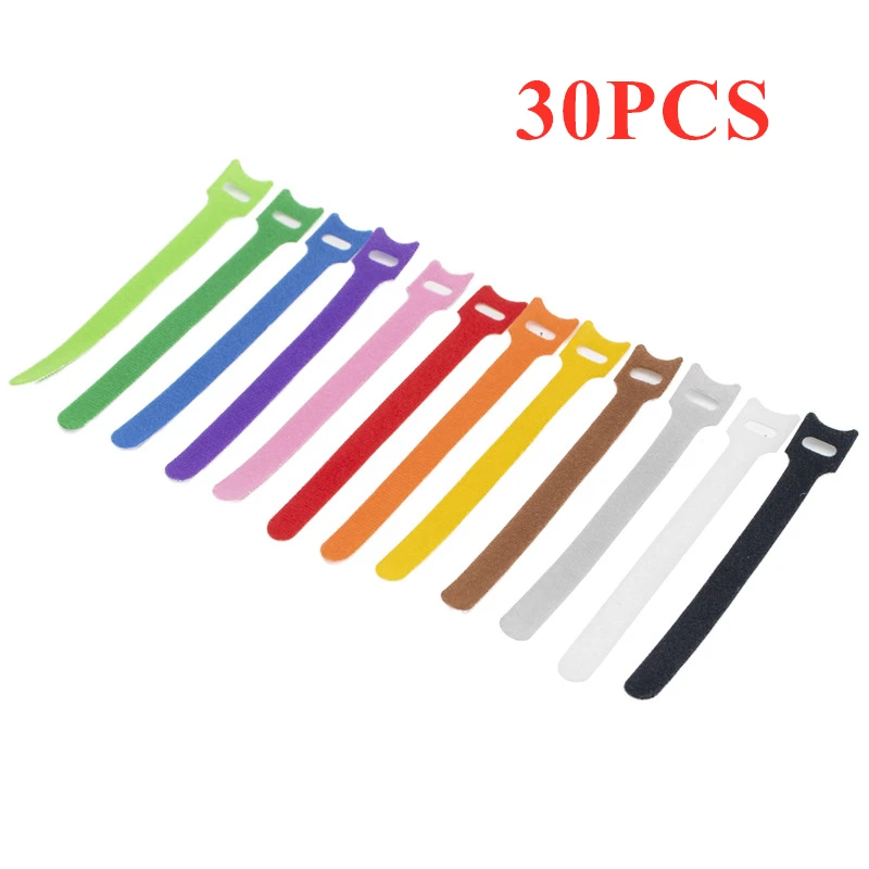 30PCS T-shaped Data Cable Management Strap with Velcro Cable Tie Back-to-back Hook and Loop Cable Tie Nylon Strap Hook 12*200mm afbeelding
