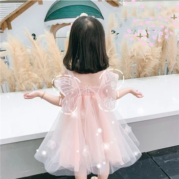

Yoliyolei Summer Girls Dress Angel Design Vestidos Princess Clothes Elastic Top Kids Dresses Baby Casual children Gauze Clothing