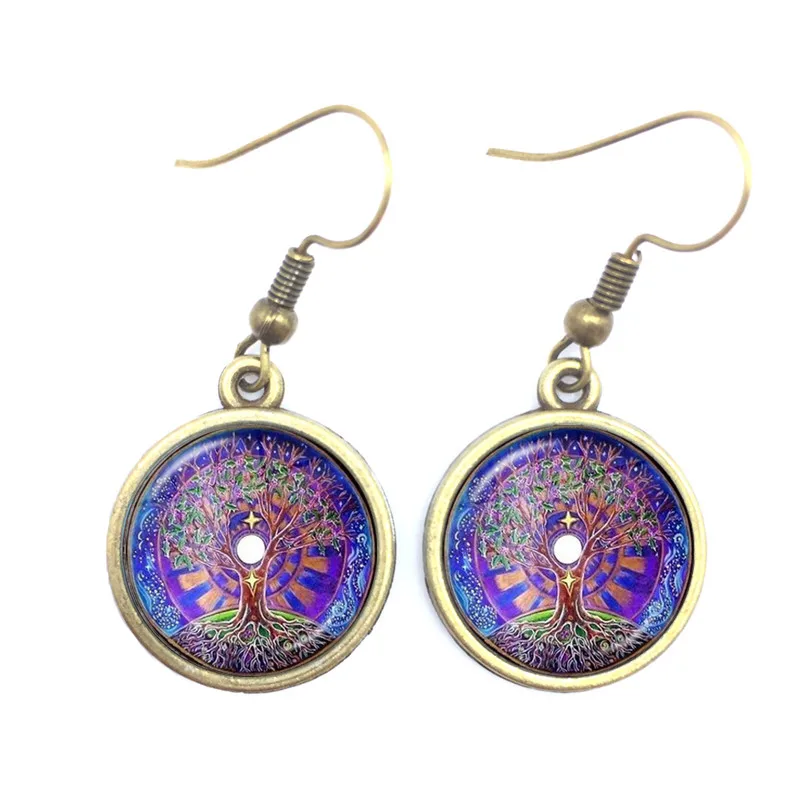 Tree Of Life Flower Drop Earrings OM Symbol Buddhism Zen 16mm Glass Cabochon Mandala Earring Vintage Jewelry For Women Girls | Украшения и