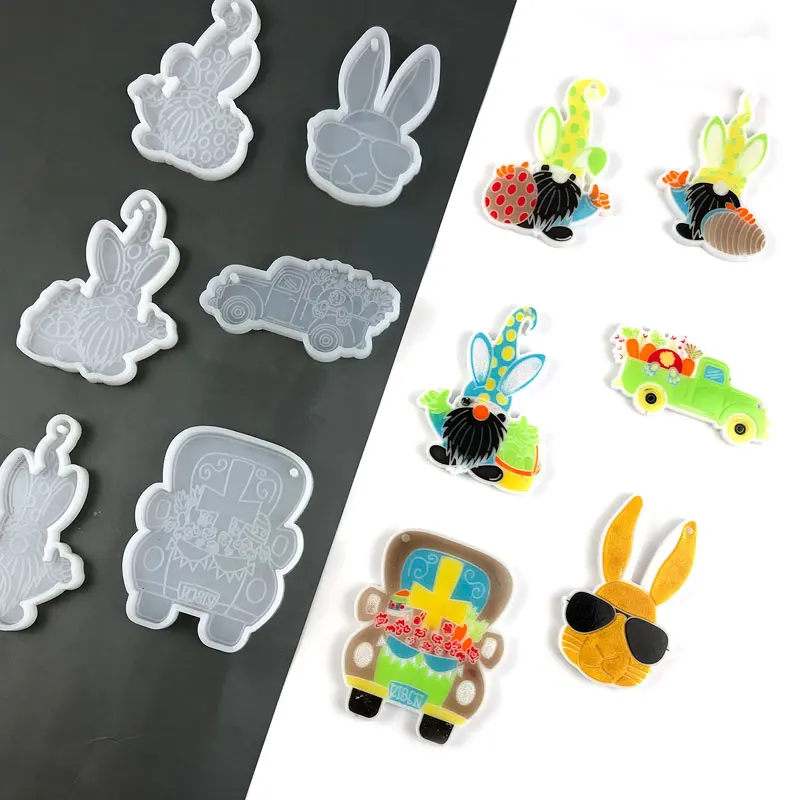 Easter Cartoon Bunny Keychain Silicone Mold for Resin DIY Jewelry Pendant Epoxy Resin Molds Silicon Molds for Resin Art