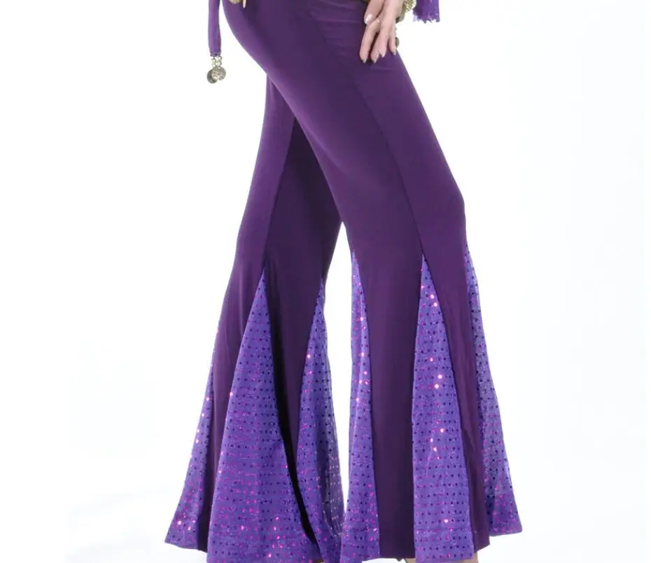 Женские брюки для танца живота, Кристальные хлопковые брюки «рыбий хвост», Профессиональная Одежда для танцев - Цвет: Dark Purple