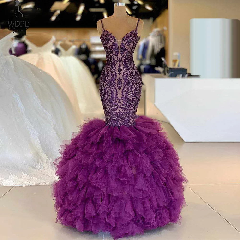 2020 Elegant Lace Evening Dress Gowns Purple Robe De Soiree Aibye Mermaid Prom Dresses Middle East Dubai Celebrity Party Dress