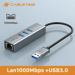 CABLETIME USB Ethernet Adapter 1000Mbps USB3.0 to LAN Converter HUB 5Gbps for Macbook Laptop MI BOX S RJ45 Network Card C411