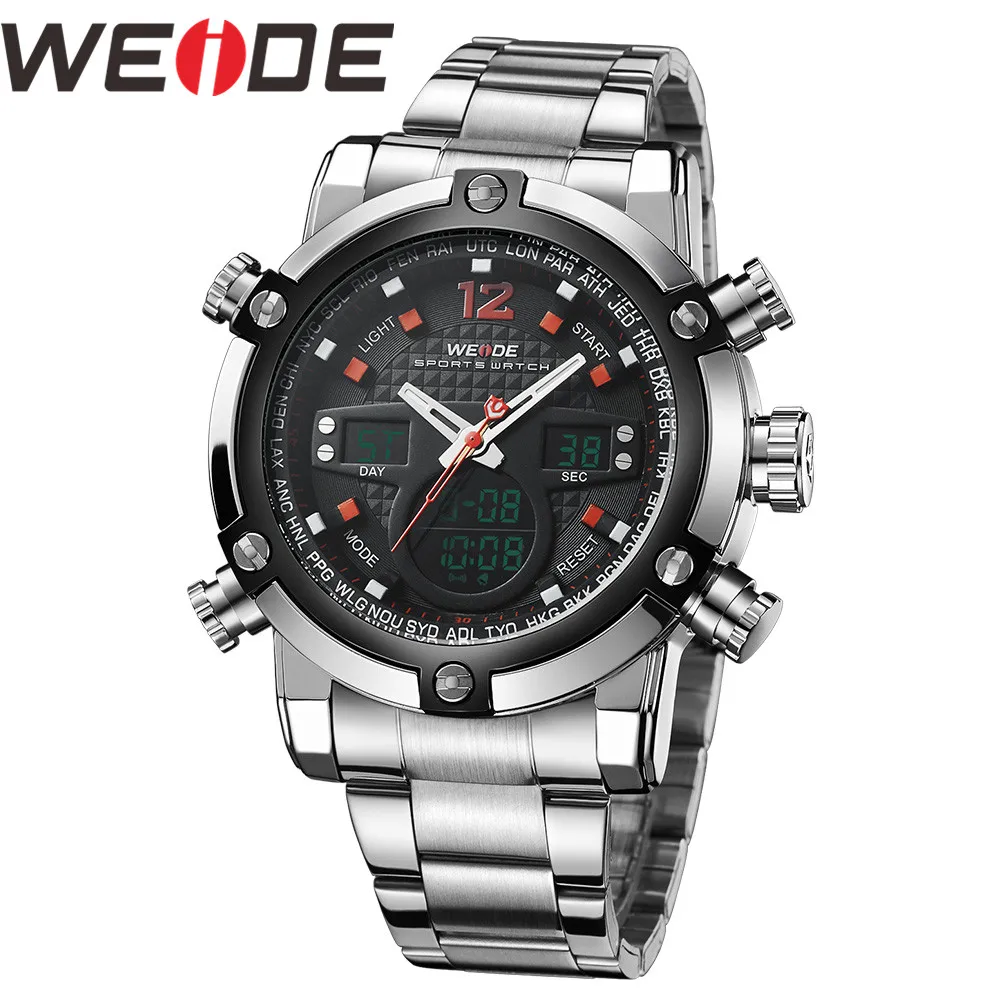 WEIDE Watch Men Relogio Masculino Watch Date Alarm Back Light Time Zone Quartz Relojes Men Digital Wrist LCD Men Reloj Men Watch