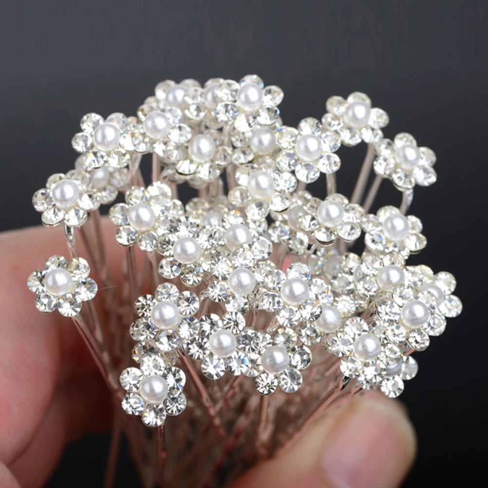 40 PCS Wedding Hair Pins Crystal Pearl Flower Bridal Hairpins Accessories TEUS 