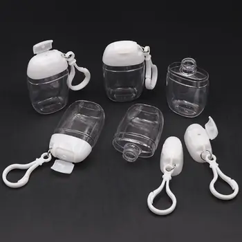 

5Pcs 30ml Empty Hand Sanitizer Travel Small Size Holder Hook Keychain Carriers Flip Cap Reusable Portable Empty Bottles