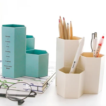 

Lovely creative Fresh Hexagonal Pen container simple plastic desktop storage box Pencil holder for students office supplies