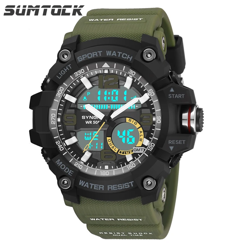 

Sumtock Army Watch Cool Analog Digital Watch Men Fashion Sport 5 Bar Waterproof Shock Resistant Double Time LED Display Watch