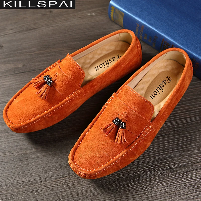 2020 Men Casual Shoes Loafers  Fashion Mens Shoes Genuine Leather Mens Loafers Mans Moccasins Slip On Shoes Mens Flats Orange
