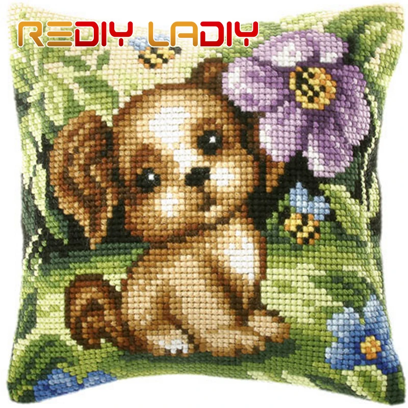 Cross Stitch Cushion Cover Dog Cat Mouse Sofa Pillow DIY Chunky Cross