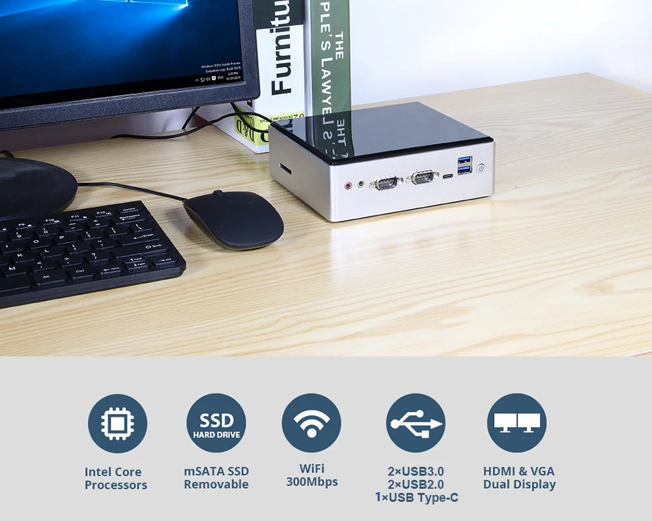 Мини ПК Linux Windows 10 Intel Core i5 4200U cpu DDR3L mSATA 2* LAN 2* RS232 4* usb type-C HDMI VGA WiFi Bluetooth микро компьютер