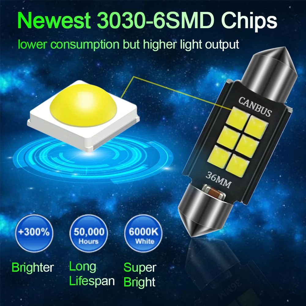 10 шт. C5W C10W гирлянда 31/36/39/41 мм Автомобильная лампочка 3030SMD 6LED Canbus Error Free авто Интерьер Чтение номерного знака купол светодиодные лампы 12V