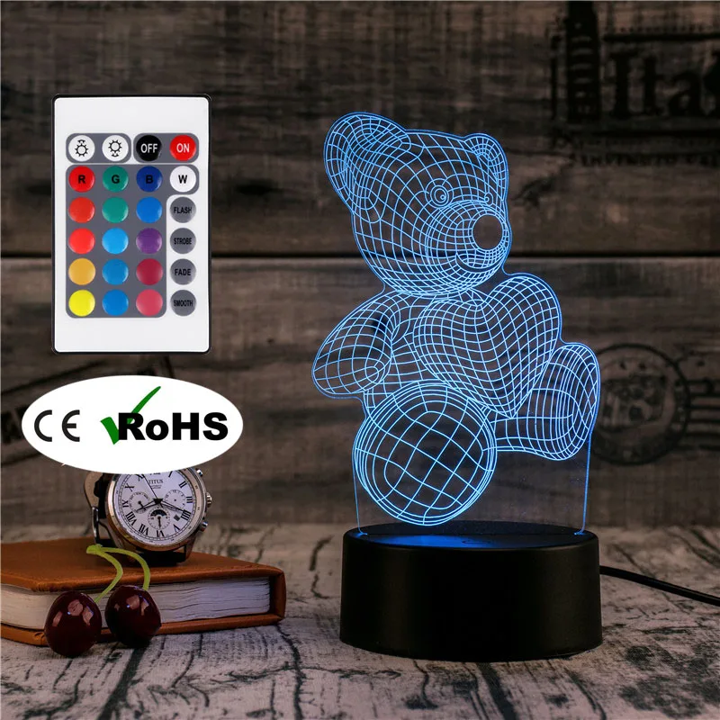 3D светодиодный Ночной светильник, настольная лампа с изображением медведя, светодиодный светильник для дома, коридора, отеля, вечерние, атмосферный светильник s Novety, светильник ing, креативный подарок