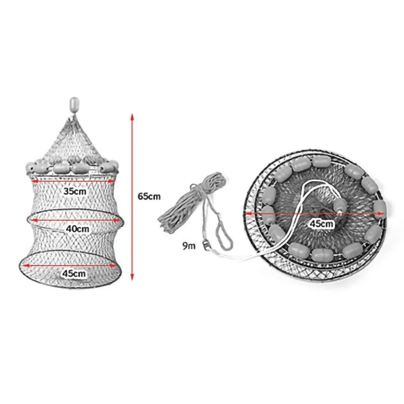 3-layer Mesh Fish Trap Fishing Net Outdoor Portable Collapsible Shrimp Fishing Net Fishing Accessories Fishing Gear