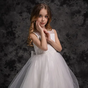 

Formal Kids Girl Princess Dress Sleeveless Back Bow Birthday Wedding Party Dress Ruffles Layered Dress Luxury Kids