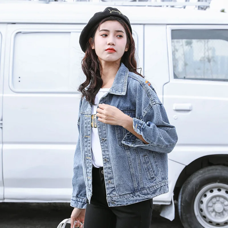 

Howo2019 Spring New Style Jeans Coat Women's Embroidered Embroidery Loose-Fit Korean-style Fashion Jeans Coat