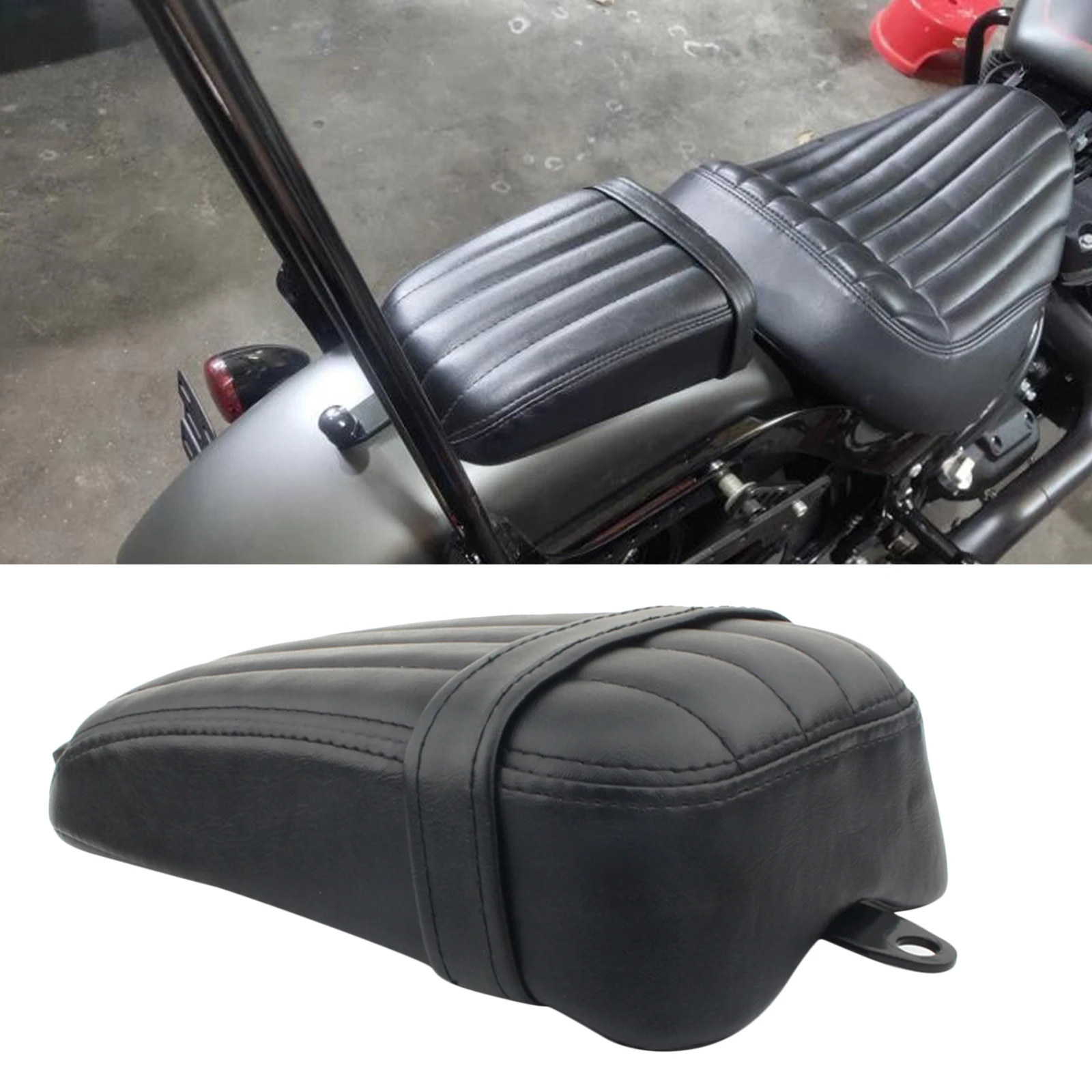 Black Pillion Pad Seat Solo Rear Seat Passenger Saddle for Harley Street Bob