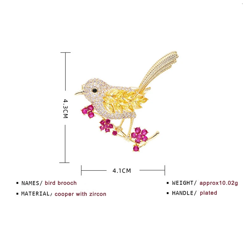 Нежная Золотая серебряная брошь в виде птицы для женщин, брошь на шарф, модные микро-инкрустированные циркониевые броши в виде птицы с цветком