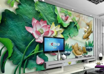 

Fish Flower Water Lily Mural Wall Mural Art Wall Papers Papel De Parede 3d Photo Wallpapers Waterproof Canvas Contact Paper