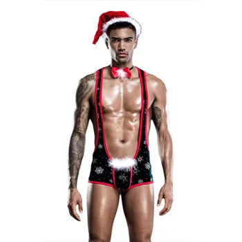 

Mens Sexy Christmas Lingerie Bodysuits Role Play Party Santa Claus Outfit Set