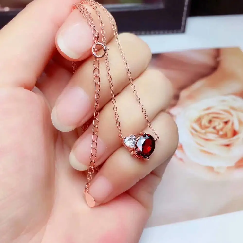 shilovem 925 sterling silver Natural garnet Rings pendants fine Jewelry women wedding open send necklace 6*8mm mtz0608333ags