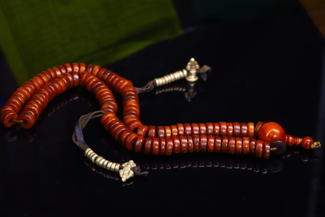 

14"Tibetan Temple Collection Old Natural Gabala Bone Bead Cinnabar 108 Buddha beads necklace amulet Pendant Town House Exorcism