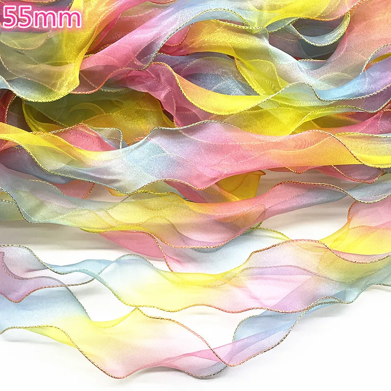 55mm Colourful Silk Organza Ribbon Bow Material For Hair Ornament Gift