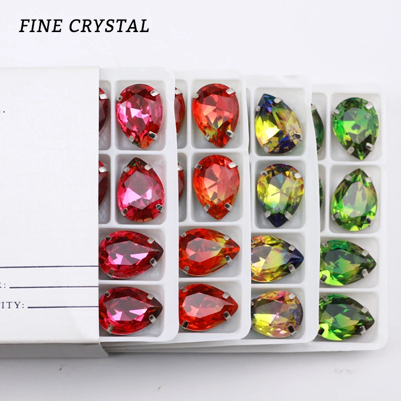 

144pcs Sew On Rhinestones With Claw High Quality Tourmaline 10*14mm Teardrop Tourmaline Fancy Stone 4320 pear fancy stone