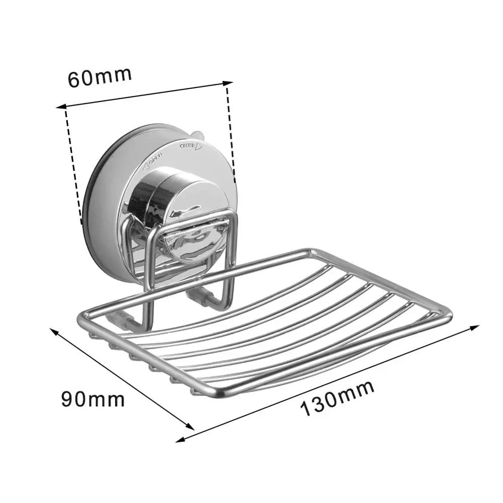 Silver Bathroom Vacuum Suction Cup Soap Holder Cup Box Dish Soap Storage Saver Shower Tray Bathroom Accessories